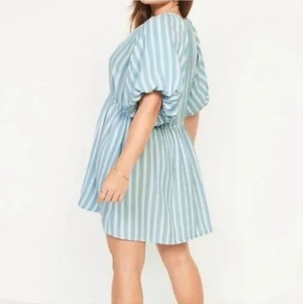 NWT Old Navy Waist Defined Puff Sleeve Light Blue Stripe Dress‎ Plus Size 3X